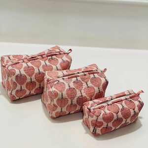 Toiletry Makeup Bag Pouch Set of Cotton <b>Quilted</b> Makeup Bag Indian Block Print Makeup and Toiletry Case - Product Image 5