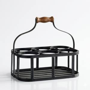 Cesta para 6 botellas de vino de metal galvanizado estilo rústico con asa, organizador y soporte de vino vintage para mesa, venta al por mayor - Product Image 3