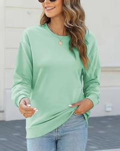 Women's Mint Green Crewneck Sweatshirt Long Sleeve Solid Color Casual Knitted Pullover Regular Fit Eco-Friendly Fleece Winter - Product Image 4