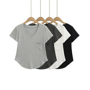 เสื้อยืดคอวีมีกระเป๋าสำหรับผู้หญิง รุ่น 2026 สีเทาเฮเธอร์ ผ้าคอตตอนผสมเนื้อนุ่ม ทรงหลวม แขนสั้น สไตล์ลำลอง เหมาะสำหรับฤดูร้อน เสื้อพื้นฐาน HD - Product Image 6