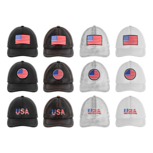 Casquette de baseball unisexe en cuir avec logo personnalisé, broderie drapeau américain, réglable, pour le golf en extérieur, plusieurs couleurs, fournisseur en gros - Product Image 1