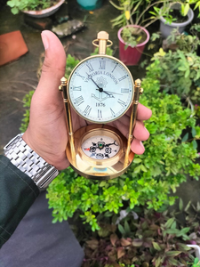 Victoria London Antique Brass <b>Clock</b> with Built In Compass Vintage Nautical Desktop Timepiece <b>Retro</b> Office Decor - Product Image 4