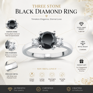 Anillo de oro blanco de 14 quilates con tres diamantes negros |   Anillo de Compromiso, Aniversario o Promesa de Lujo |   Joyería Fina para Mujer, Regalo - Product Image 5