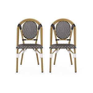 Set di 2 Sedie Bistrot Francesi in Rattan PE Nero e Bianco e Alluminio con Finitura Effetto Bambù, Arredamento da Esterno per Patio - Product Image 2