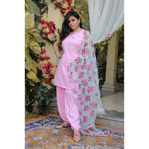 Ensemble Patiyala Salwar Kameez rose poudré à col haut, taille XS - Product Image 1