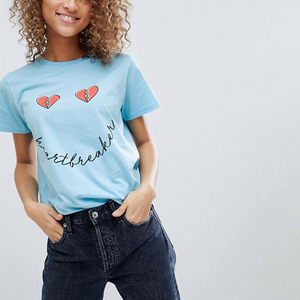 Women's Light Blue Heartbreaker Printed T-Shirt Crew Neck Short Sleeve Casual Jersey Cotton <b>Top</b> Spring Summer Wear - Product Image 1