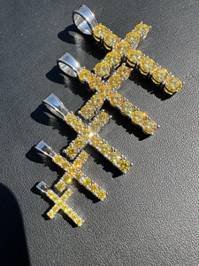 Cross Pendant With Yellow Zircon Stones Round Brilliant Cut Claw Setting 925 Silver Rhodium Plated Religious Christian Jewelry - Product Image 4