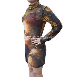 Robe moulante transparente à manches longues en maille, imprimé Muse de la Renaissance, pour femme, vente en gros, personnalisable, mini-robe de club - Product Image 3