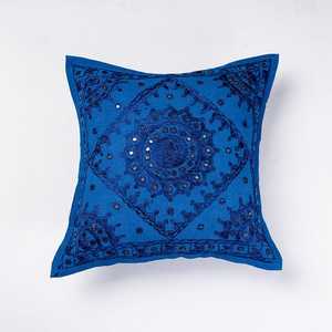 Red Hand Embroidered Mirrorwork Square Envelop Closure 100% Cotton <b>Cushion</b> <b>Cover</b> for Home & Hotel Use - Product Image 2
