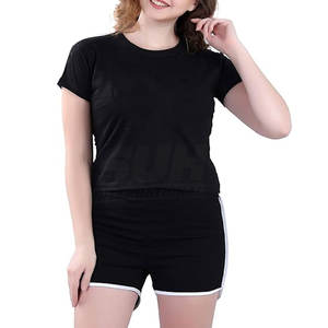 ชุดเสื้อยืดและกางเกงขาสั้นผู้หญิง ผ้าฝ้าย 100% ทรงปกติ สวมใส่สบาย สีพื้น แขนสั้น ระบายอากาศได้ดี แห้งเร็ว เหมาะสำหรับฤดูร้อน ผลิตในประเทศปากีสถาน - Product Image 1