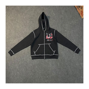 Sweat à capuche brodé Inside Outstitch pour homme avec détails déchirés, streetwear décontracté, fermeture éclair pour un confort et une mode au quotidien - Product Image 6