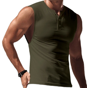 Summer Fashion <b>Men</b> Custom High Quality Fitness Gym Knitted Stringer Muscle Button Tank <b>Top</b> - Product Image 4