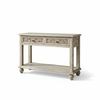 Console moderne en bois massif sculpté à la main avec 2 tiroirs et étagère inférieure pour hôtel et salon