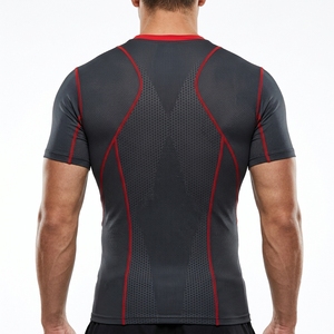 <b>Men</b> Short Sleeve Compression <b>Shirt</b> <b>Black</b> <b>Red</b> Honeycomb Graphic Gym Fitness Running Training Sportswear Performance Base Layer - Product Image 2
