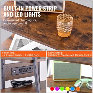 Mobile TV Angolare a 4 Livelli con Luci LED, Porta TV e Prese Elettriche, Ripiani in Legno Regolabili in Altezza per Lettori DVD/Cavi, Stile Rustico - Product Image 4