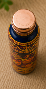 Bouteille d'eau en cuivre pur peinte à la main Meenakari, étanche, bienfaits ayurvédiques, gourde de sport, imprimé floral de luxe - Product Image 1