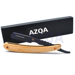 Rasoir droit pliant en acier inoxydable avec manche en bois, support de lame noir pour un rasage et une toilettage professionnels - Product Image 6