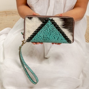 LW Genuine Cow Leather Long <b>Wallet</b> Purse Women Vintage Dress Bohemian Clutch Bag Handbag Multi-Function Fashionable Accessory - Product Image 1