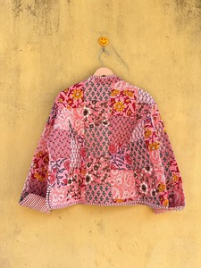 Veste matelassée en coton réversible style bohème avec col mandarin, manches trois quarts, style printemps, fermeture à un bouton, manteau pour femme - Product Image 5