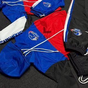 ชุดวอร์มผู้ชายพรีเมียมคุณภาพสูง โลโก้สั่งทำพิเศษ เสื้อฮู้ดและกางเกงผ้าไนลอนน้ำหนักเบาสำหรับเล่นกีฬาฤดูหนาว ชุดกันลม - Product Image 5