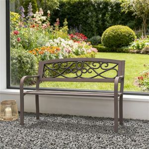 Panca da Giardino Marrone con Braccioli per Veranda o Cortile - Product Image 1