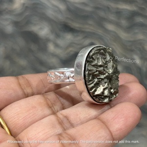 JEWELRY PERFECTIONS Women's Rose <b>Gold</b> Plated Brass Gemstone <b>Rings</b> Natural Pyrite Druzy Oval Stones Channel <b>Set</b> for Wedding - Product Image 3