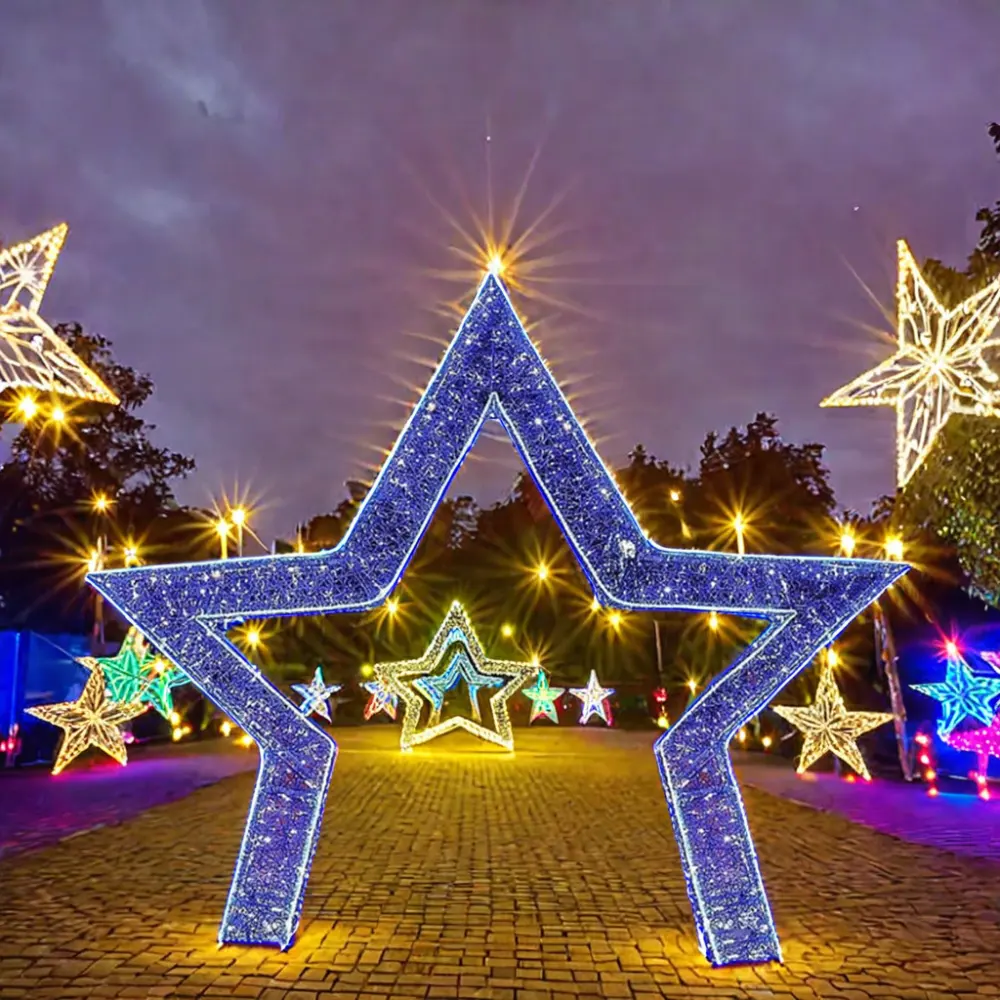 Toprex 2024 recién llegado Festival 3D escultura LED calle estrella motivo túnel galería luces de Navidad para decoración de Halloween