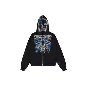 Index Apparel Men's <b>Black</b> Oversized Hoodie Rhinestone Skull Design Gothic Style Winter <b>Sweatshirt</b> - Product Image 3