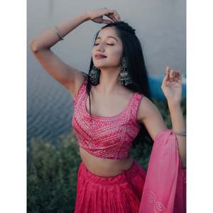 Gorgeous <b>Pink</b> Digital Printed Organza Sangeet Wear Lehenga Choli - Product Image 5