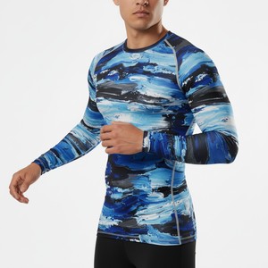 Full Sleeve Rash Guard Sublimation Print Blue <b>Camo</b> Pattern UPF50+ 300g Customizable Compression Shirt Unisex Adult Sport <b>Top</b> - Product Image 2