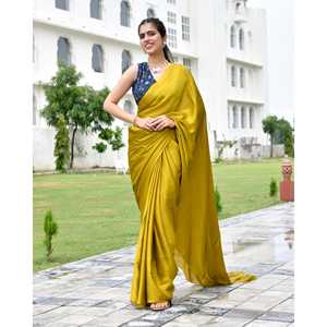 Ensemble de saris traditionnels en soie satinée verte avec motifs peints à la main, taille unique, pour mariages, fêtes, tenue de plage, toutes saisons - Product Image 6