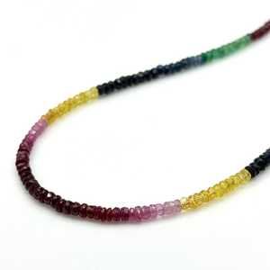 Collar de cuentas facetadas de zafiro natural multicolor de 3-3.5 mm, collar de piedras preciosas para mujeres y niñas, hecho a mano. - Product Image 3