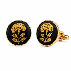 Botones de Latón Esmaltado Hechos a Mano - Diseño de Flor de Caléndula Dorada, Base Negra, Acabado en Tono Dorado, Hechos en Rajasthan para Hombre - Product Image 1