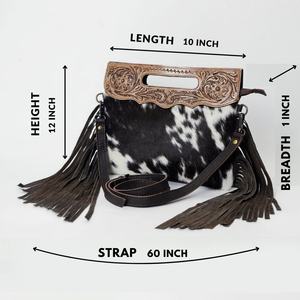 Bolso bandolera de cuero bohemio estilo western con pelo de vaca - Product Image 4