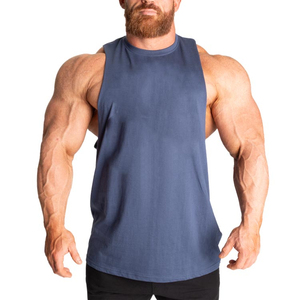 HSI Men's Sleeveless Tank Top Solid <b>Navy</b> Blue Mandarin Collar Casual Knitted Breathable 100% Cotton 180g Sublimation Print <b>Tie</b> - Product Image 1