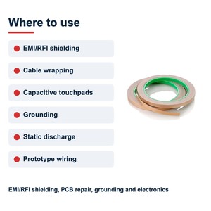 TECHINSTRO เทปทองแดงนำไฟฟ้า 6 มม. x 15 ม. พร้อมกาวนำไฟฟ้าสำหรับป้องกัน EMI ซ่อมแซม PCB สายดิน CFT-006 - Product Image 3
