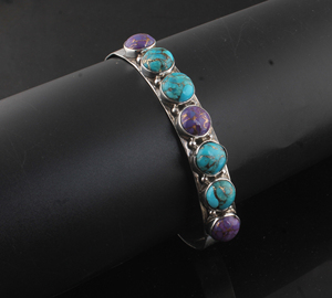 Blue & Purple Copper Turquoise Bangle 925 Sterling Silver For Women Vintage Bohemian Style <b>Gemstone</b> <b>Bracelet</b> Handmade Jewelry - Product Image 4
