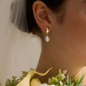 Gold Baroque Pearl Drop Earrings Minimalist Freshwater Pearl Jewelry Wedding Bridal Bridesmaid Gift Elegant - Product Image 3
