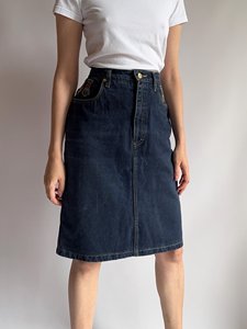 GRACE COLLECTION Jupe crayon décontractée en jean pour femme, longueur genou, fente asymétrique, en coton et élasthanne délavé, écologique, taille ajustée - Product Image 5