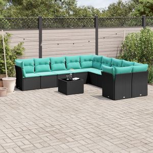 Ensemble de canapés de patio en polyrotin noir de 11 pièces avec coussins pour ensembles de jardin - Product Image 1