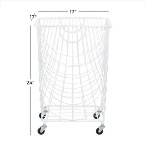 Panier à linge en métal blanc avec roulettes, 17 x 17 x 24 pouces, pour vêtements, serviettes, rangement chambre et salle de bain - Product Image 4