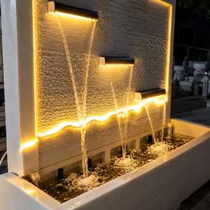 Fuente de Agua Moderna de Pared de Mármol con Tres Caños Iluminados, Panel de Piedra con Retroiluminación LED Cálida, Recipiente Rectangular para - Product Image 4