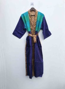 Kimono de Sari Reciclado con Parches Florales, Cuello en V, Cordón Ajustable, Bata de Maternidad, Ropa de Dormir Térmica para Otoño - Product Image 2