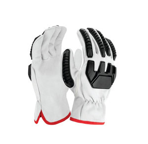 Gants de sécurité en cuir avec pointes des doigts antidérapantes à motif de pneu de tracteur, manchette droite, bordure rouge, usage général - Product Image 1