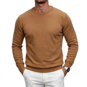 Pull en maille à manches longues pour homme, col rond intemporel, coupe décontractée, hauts en maille confortables, vêtements de bureau, t-shirts thermiques en maille - Product Image 1