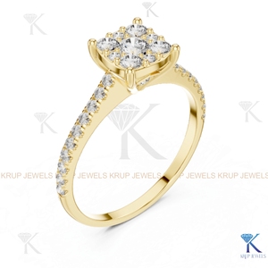 Bague de fiançailles personnalisée en or massif 14 carats avec diamant CVD HPHT de laboratoire taille brillant, certifié IGI, sertie en grappe carrée et pavé - Product Image 2