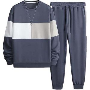 Custom Men's Color Block Tracksuit Two Piece Zip Up <b>Hoodie</b> And Sweatpants Set Casual Patchwork Fleece Jogging Suit - Product Image 6