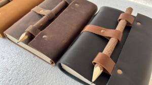 Handmade <b>Leather</b> Journal with Neem Wood Pencil Rustic Vintage Notebook Strap Closure <b>Diary</b> Travel Writing Journal Gift Item - Product Image 4