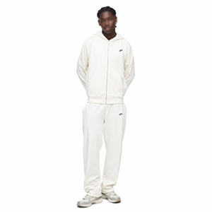 Survêtement blanc pour homme à capuche entièrement zippé en molleton de coton, coupe droite, ensemble deux pièces, vêtements de sport, fabricant OEM ODM sous marque privée - Product Image 1