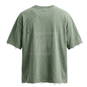 Camisetas personalizadas con efecto desgastado, de algodón lavado, corte holgado, estilo urbano, ropa informal de moda para hombre - Product Image 2